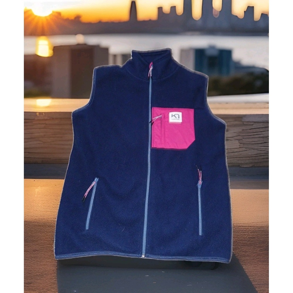 Kari Traa Fleece Vest Women Large Navy Blue Excellent Full Zip Pocket Outdoor